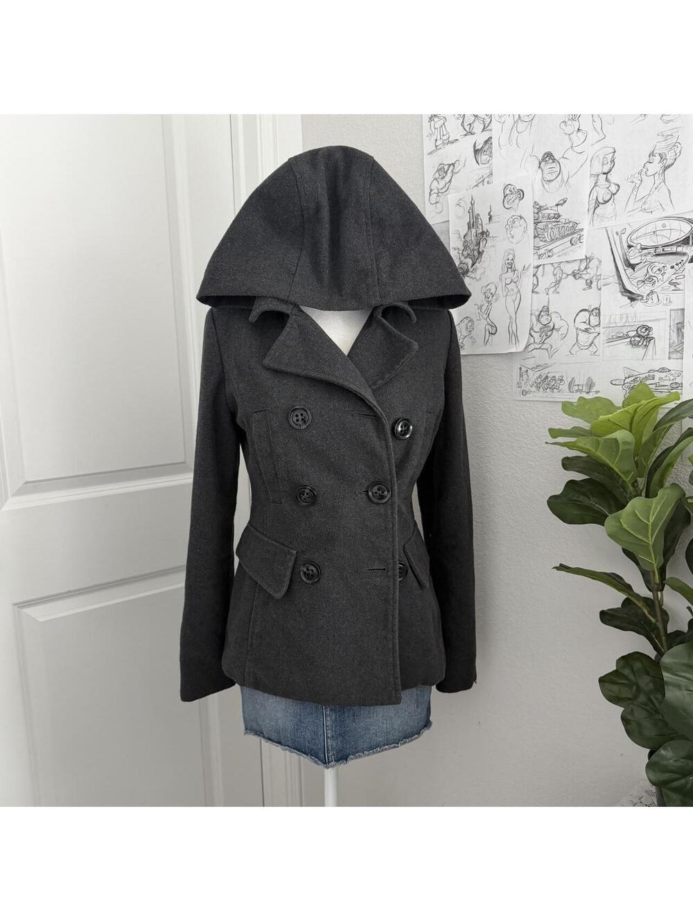 Y2K Gray Hooded Peacoat
